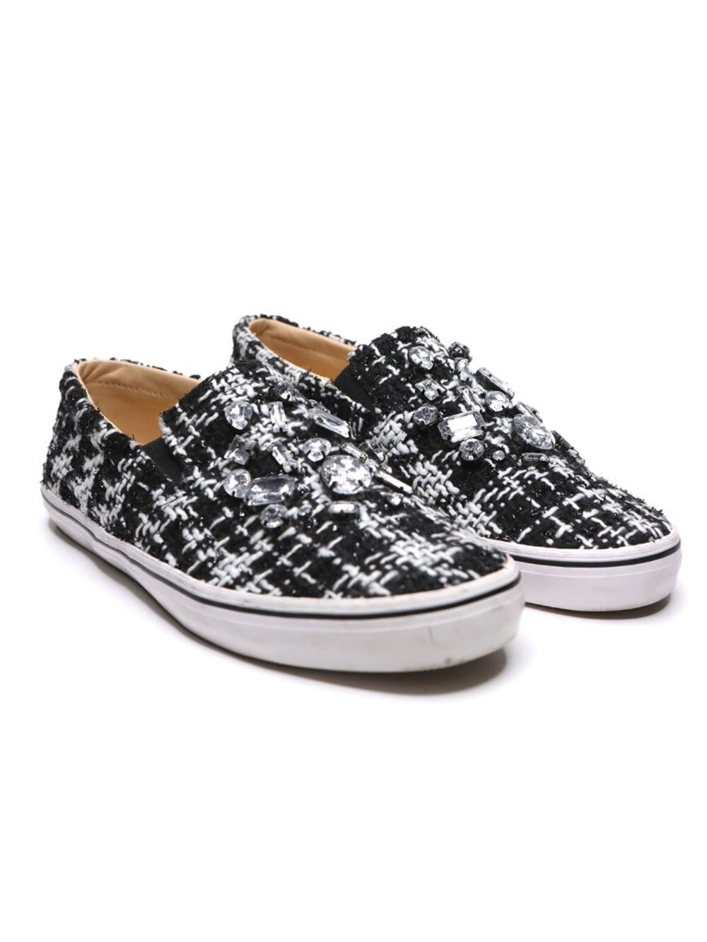 Kate Spade Slater Tweed Crystal Embellished Slip On Sneakers Black White 8.5 - Picture 5 of 13